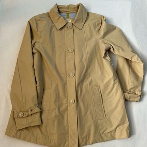 Lands' End Girl’s Khaki Trench Coat L (14) Single Breasted With Inverted Pleat